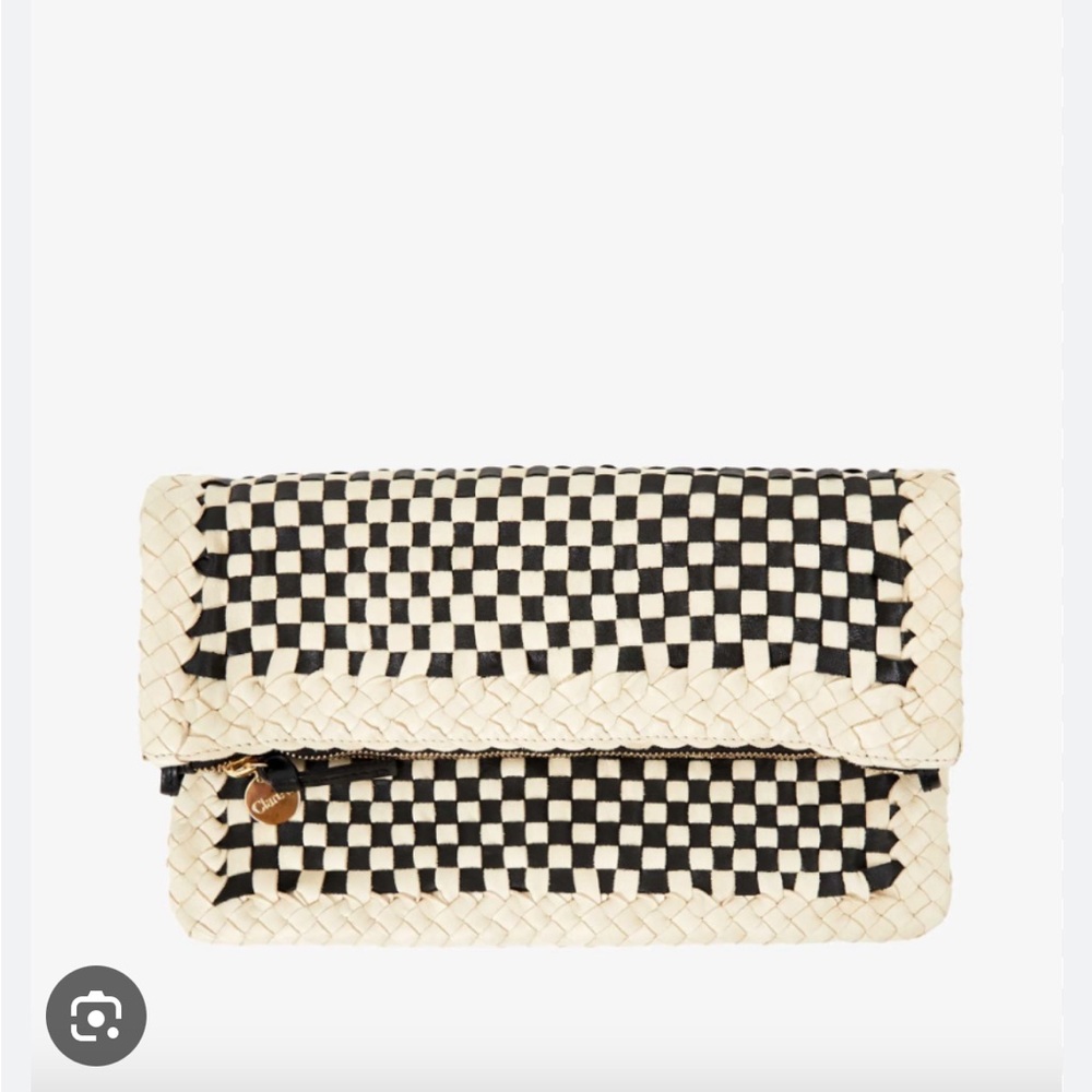Clare V Cream and Black Checkered Foldover Clutch